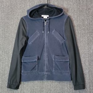 Lacoste Jacket Womens XS 36 Navy & Black Corduroy Fleece Lined Hoodie
